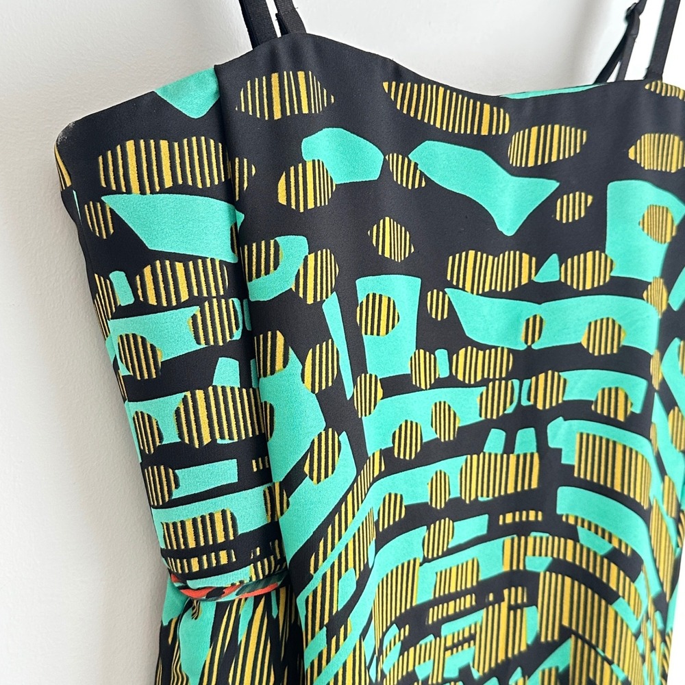 BCBGMaxAzria Multicolor Printed Maxi Dress - Black, Teal, Coral, Blue - Picture 5 of 12